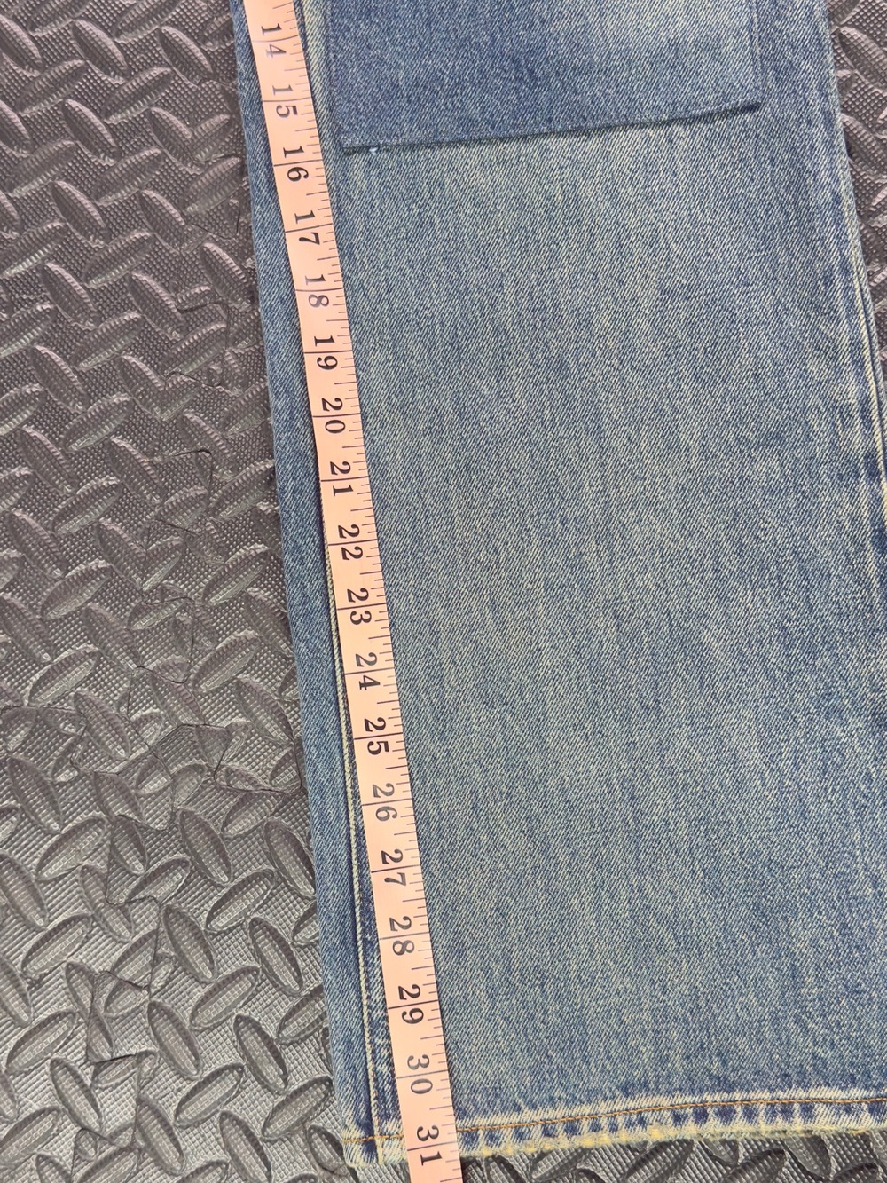 Good American Patchwork Straight Leg Jeans - Medium Blue - Picture 8 of 9
